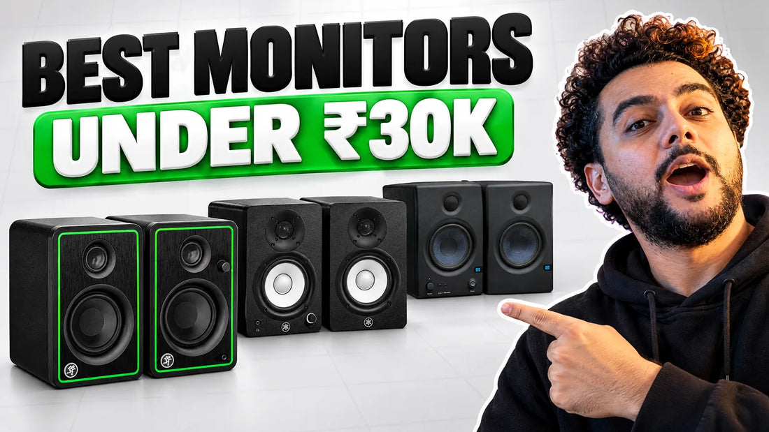 Budget studio monitors including Mackie CR4-X, Yamaha HS4 and PreSonus Eris E4.5 with Under 30K headline