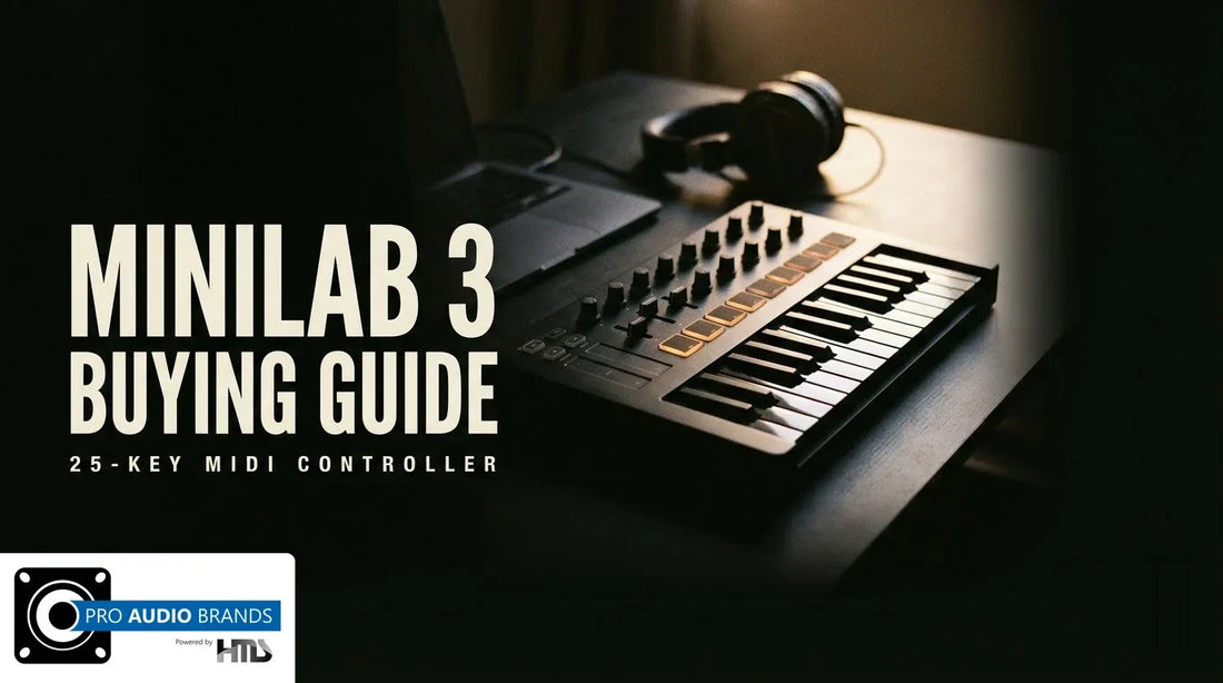 Arturia MiniLab 3 compact MIDI keyboard controller on a desk