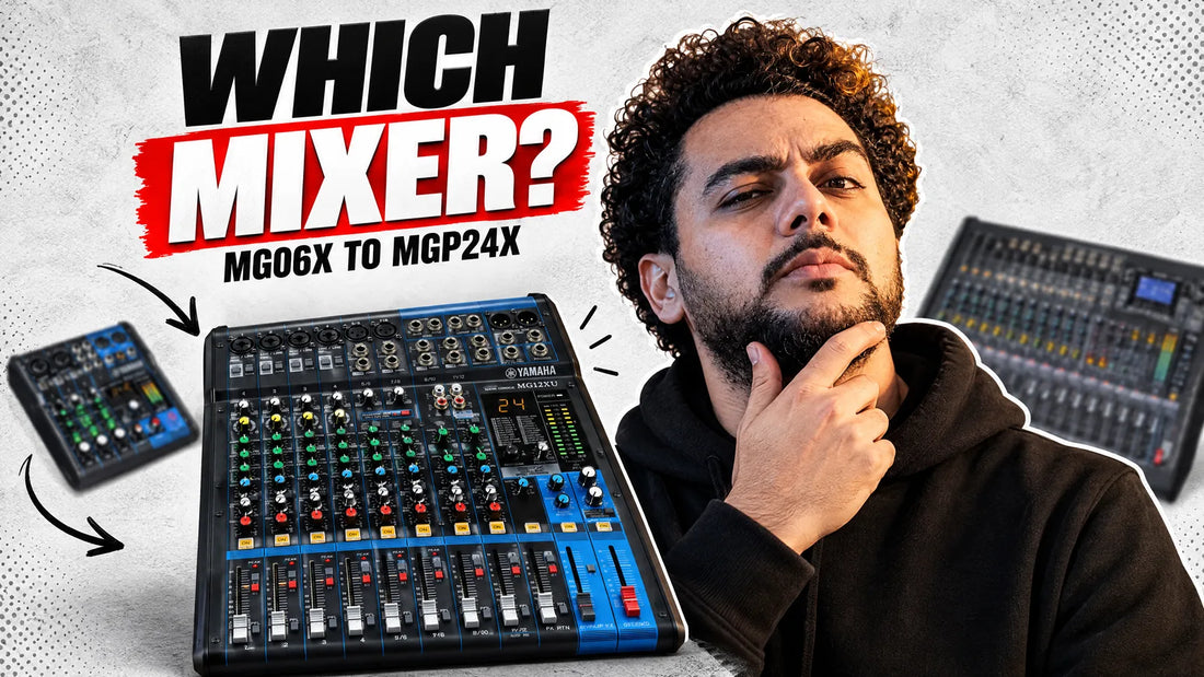 Yamaha MG12XU analog mixer with smaller and larger MG mixers and Which Mixer headline