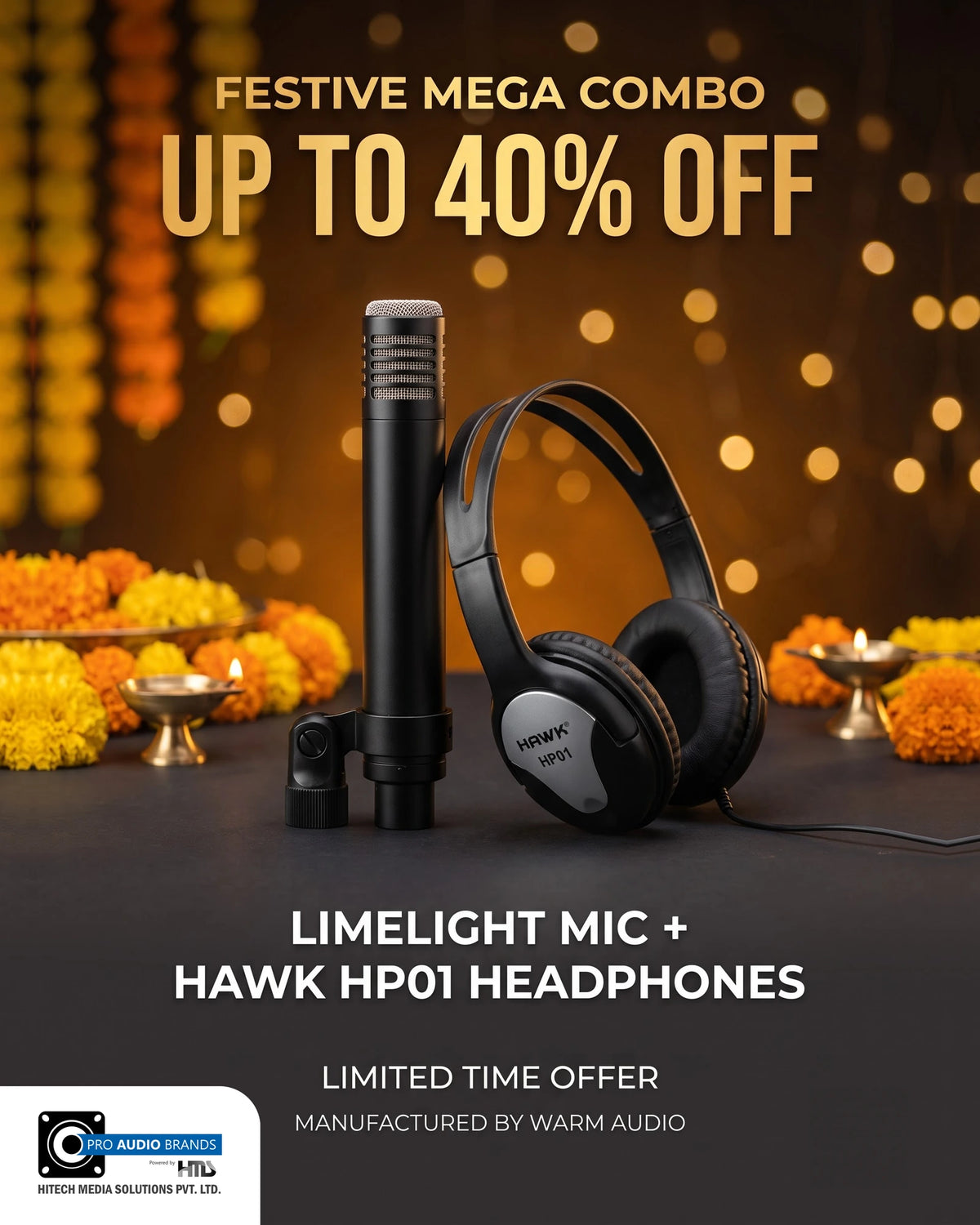 512 Audio Limelight broadcast microphone with HAWK HP01 headphones combo, festive mega combo, up to 40% off, Pro Audio Brands India