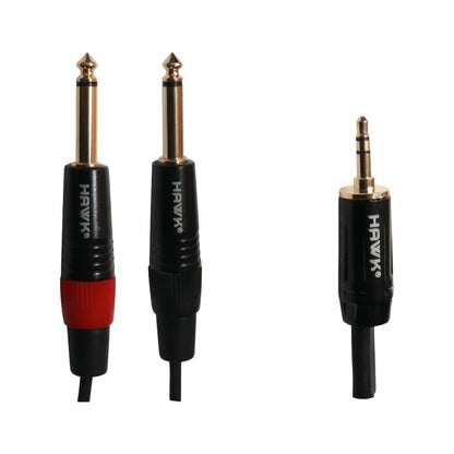 Hawk TMPLU03 3.5mm TRS Male to Dual 6.35mm TS Male Y Cable - 3 Meter (Black)