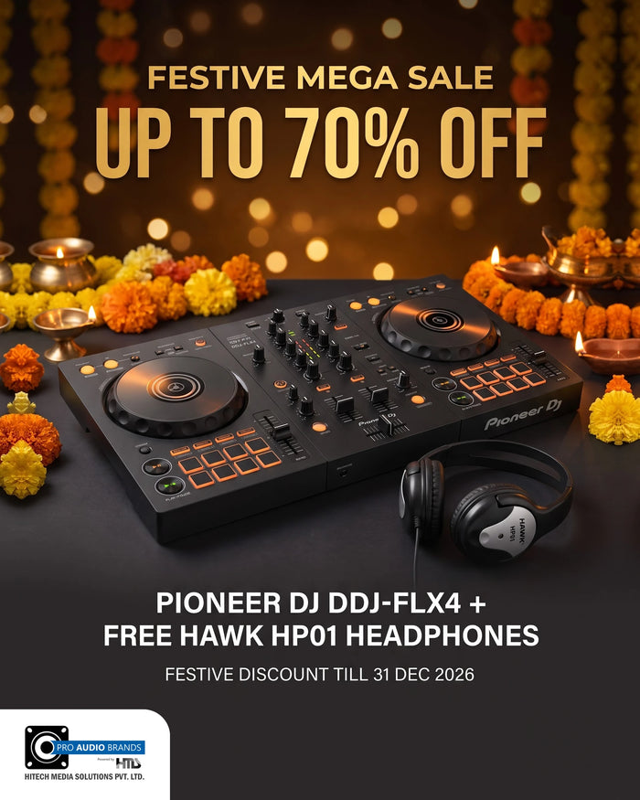 Pioneer DJ DDJ-FLX4 2-Deck DJ Controller + Free HAWK HP01 Monitor Headphones, Festive Combo