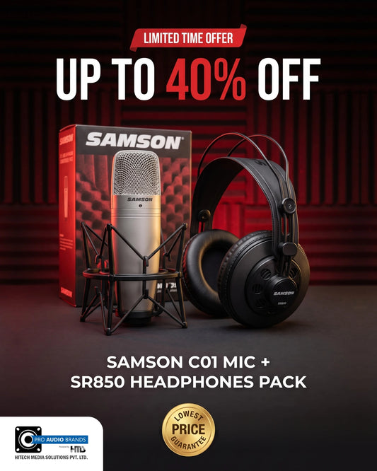 Samson C01 condenser microphone with SR850 headphones pack, limited time offer, up to 40% off, lowest price guarantee, Pro Audio Brands India