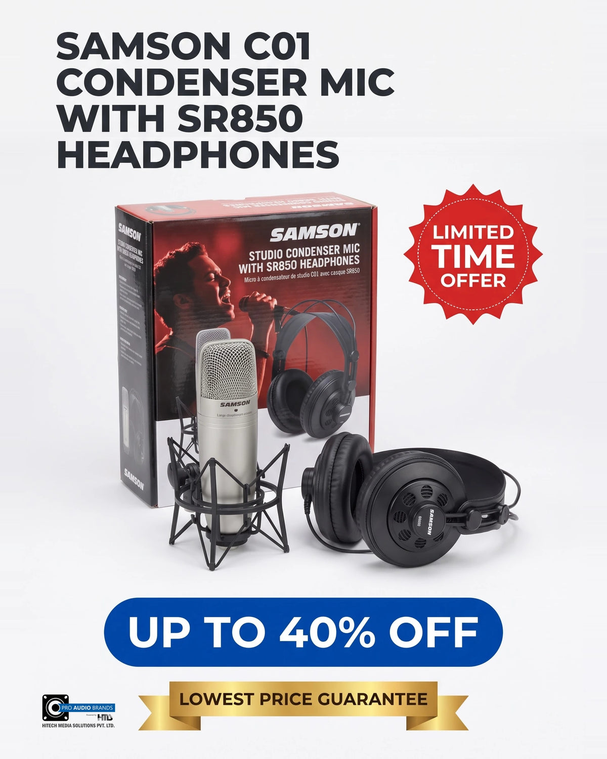 Samson C01 studio condenser microphone and SR850 headphones with the retail box, limited time offer