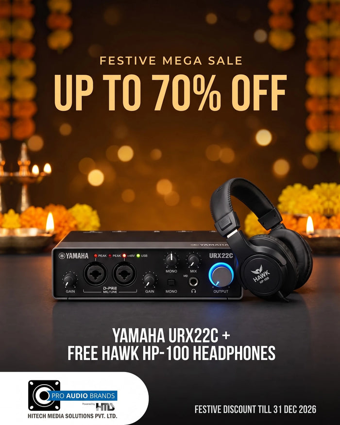 Yamaha URX22C 2x2 USB-C Audio Interface + Free HAWK HP-100 Monitor Headphones, Festive Combo